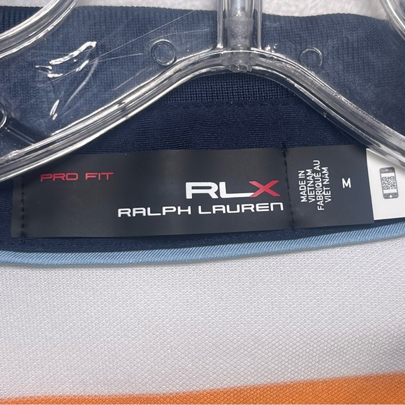 Ralph Lauren RLX Men’s Striped Polo Performance Golf Shirt White,Navy & Orange M - Picture 3 of 7